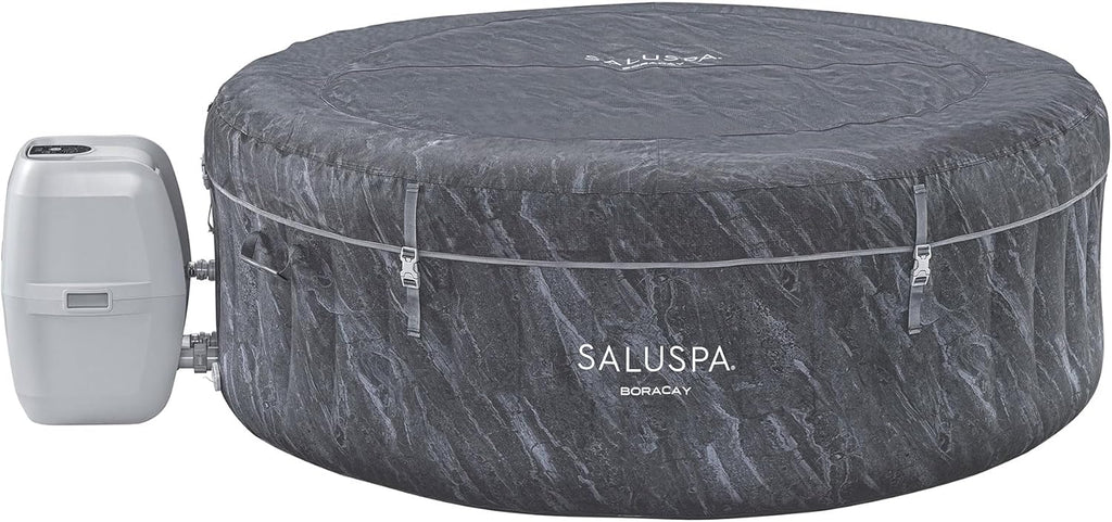 Large Round 2 to 4 Person Inflatable Hot Tub Portable Outdoor Spa with 120 AirJets and EnergySense Cover. Grey