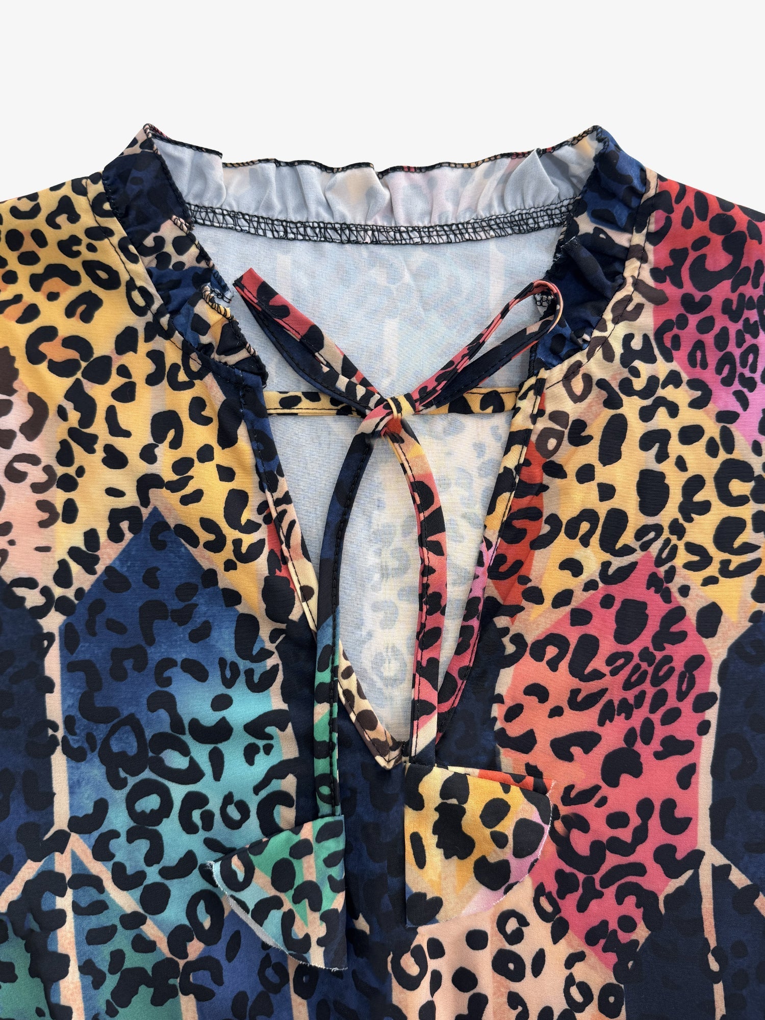 Leopard V Neck Smocked Ruffled Tiered Mini Dress