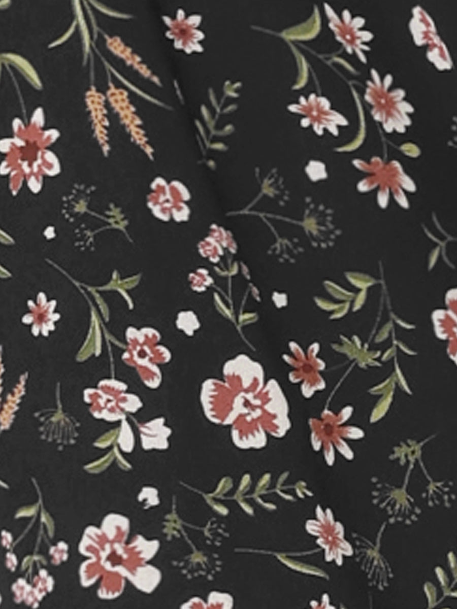 Ruffle Sleeve V Neck Above Knee A-Line Floral Chiffon Dress