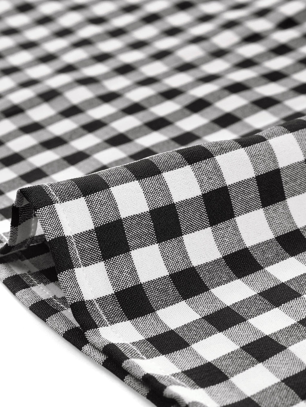 Summer Ruffle Neck Lace Panel Short Sleeve Check Gingham Dress