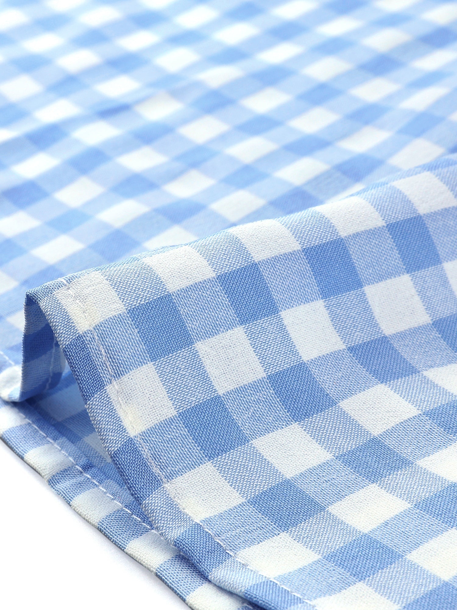 Summer Ruffle Neck Lace Panel Short Sleeve Check Gingham Dress