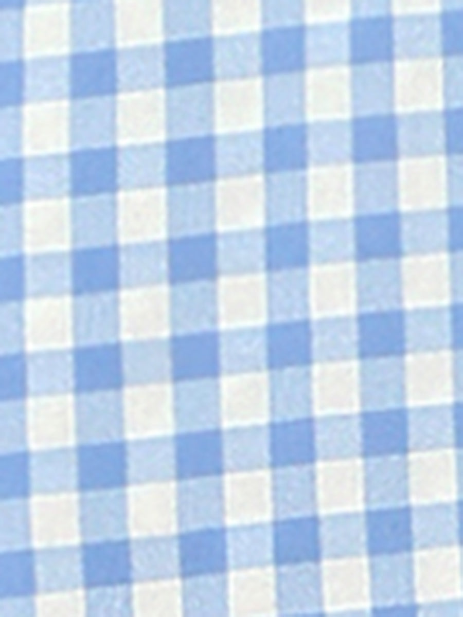 Summer Ruffle Neck Lace Panel Short Sleeve Check Gingham Dress