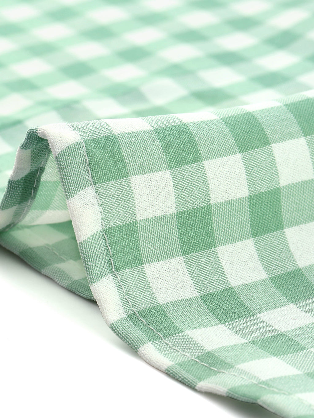 Summer Ruffle Neck Lace Panel Short Sleeve Check Gingham Dress