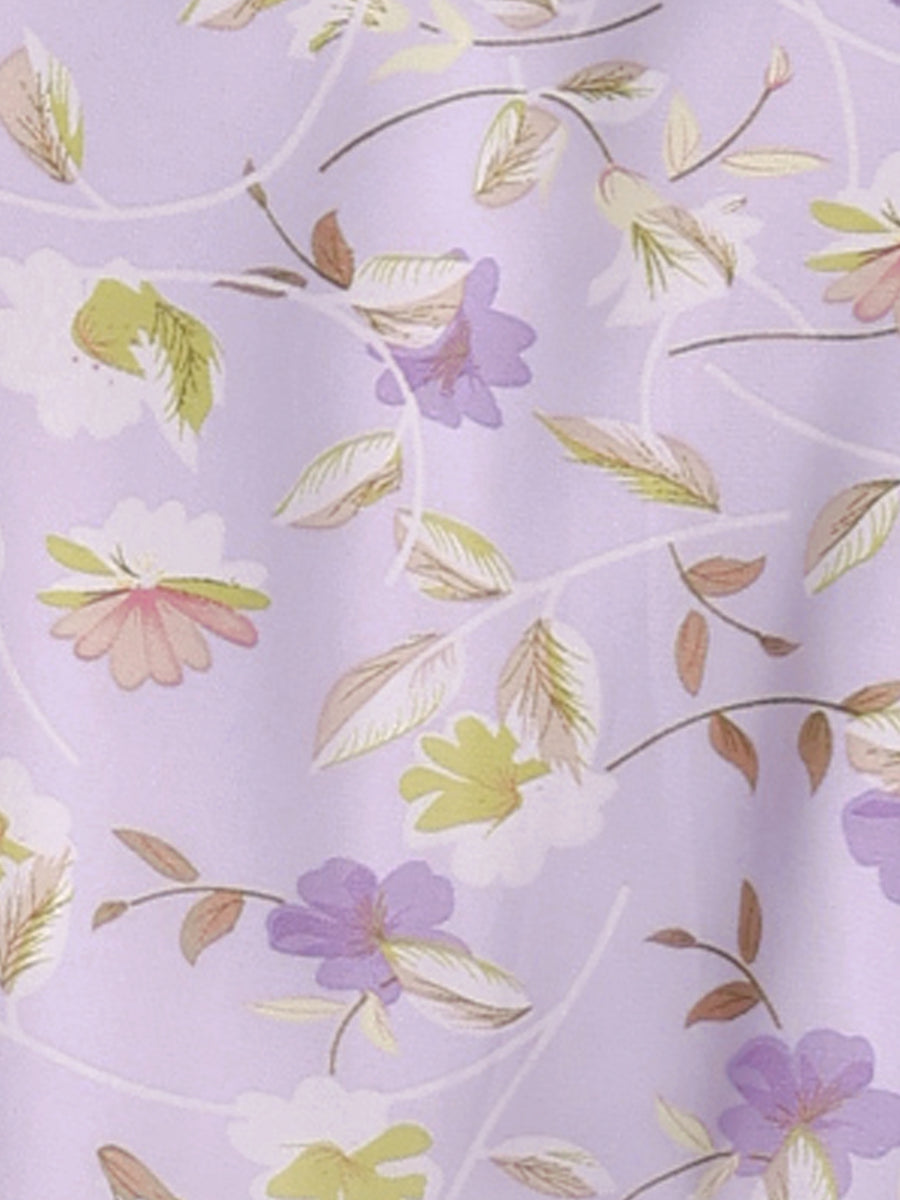Floral Smocked Waist Sheer Sleeve Ruffle Layers Chiffon Dress
