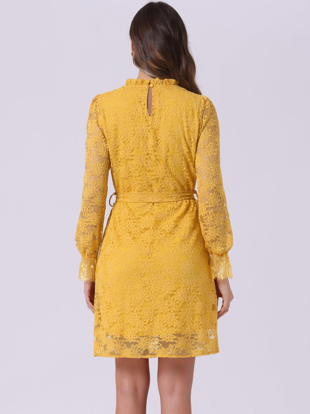Lace Floral Ruffle Crew Neck Cocktail Mini Dress