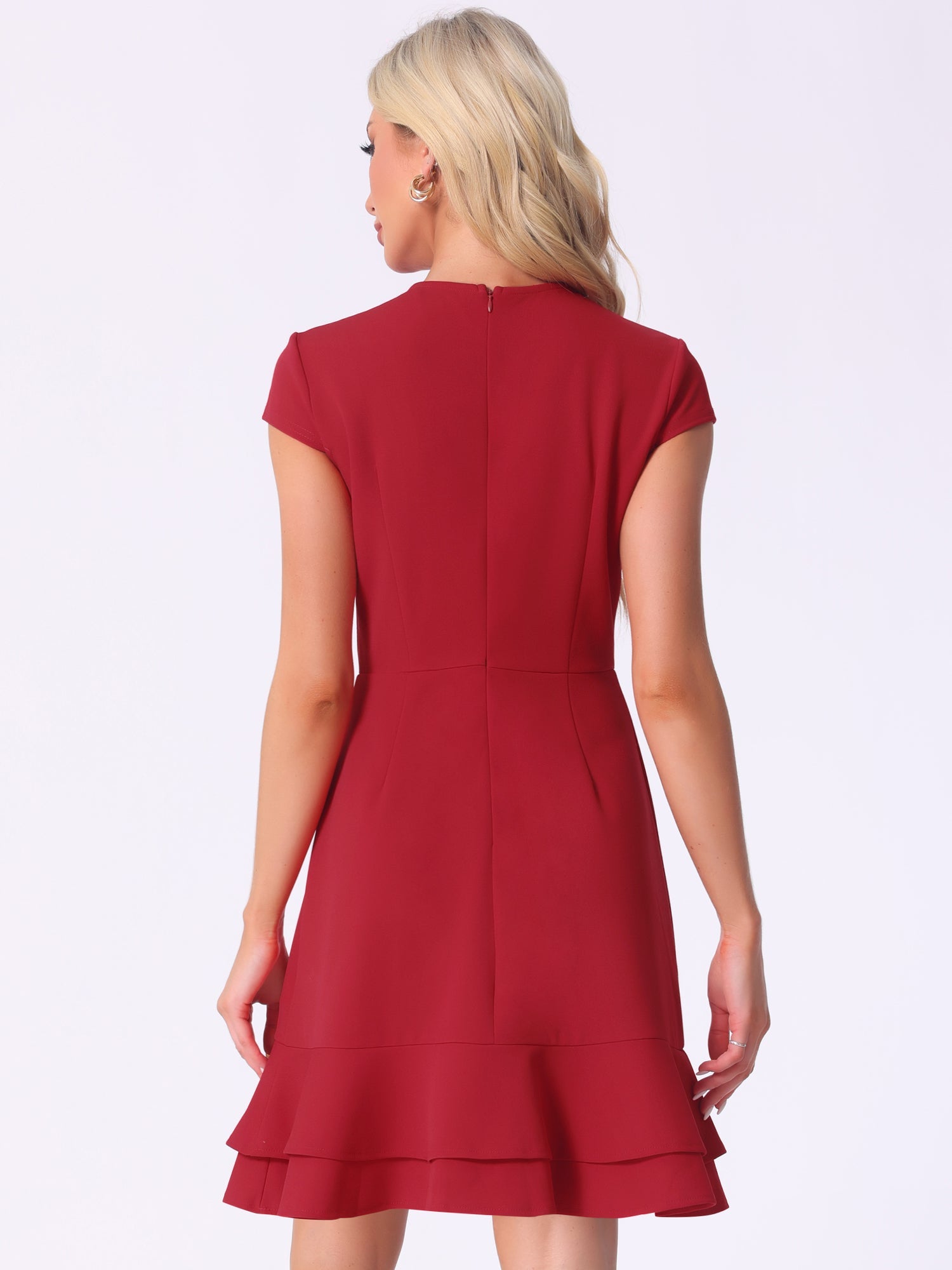 Cap Sleeves Round Neck Tiered Ruffled Hem Mini Dress