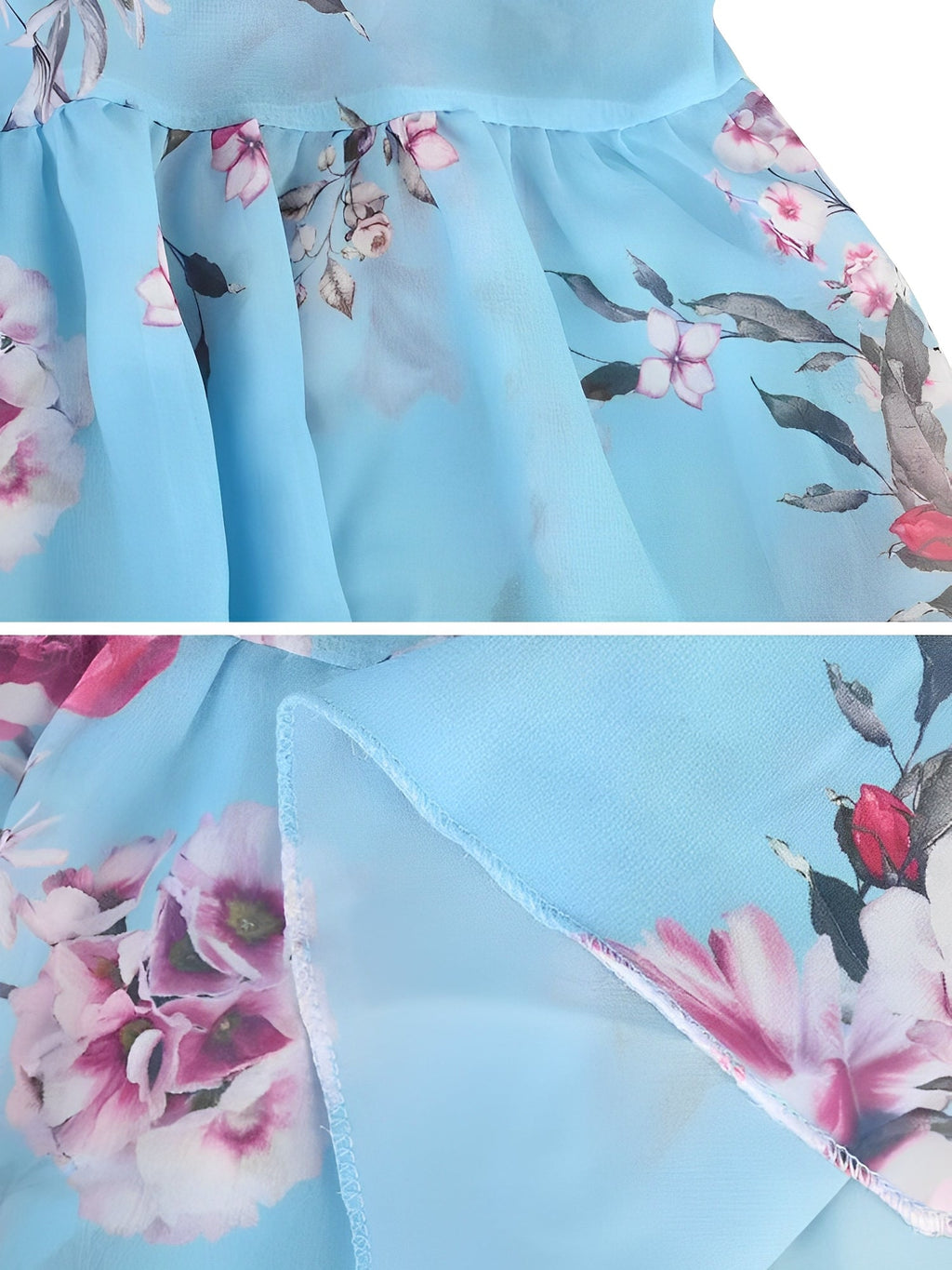 Floral Cold Shoulder Ruffled Mini Chiffon Dress