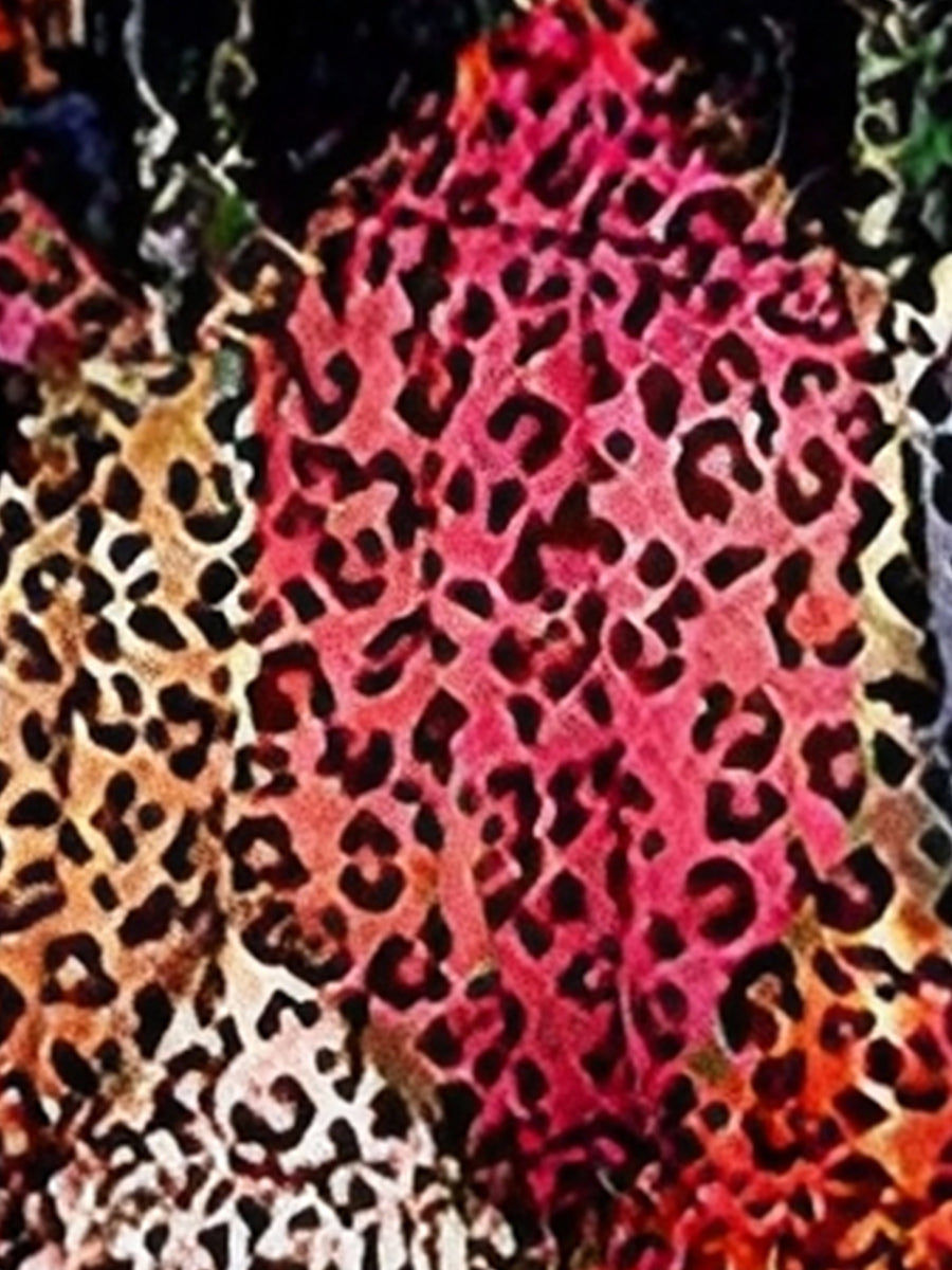 Leopard V Neck Smocked Ruffled Tiered Mini Dress