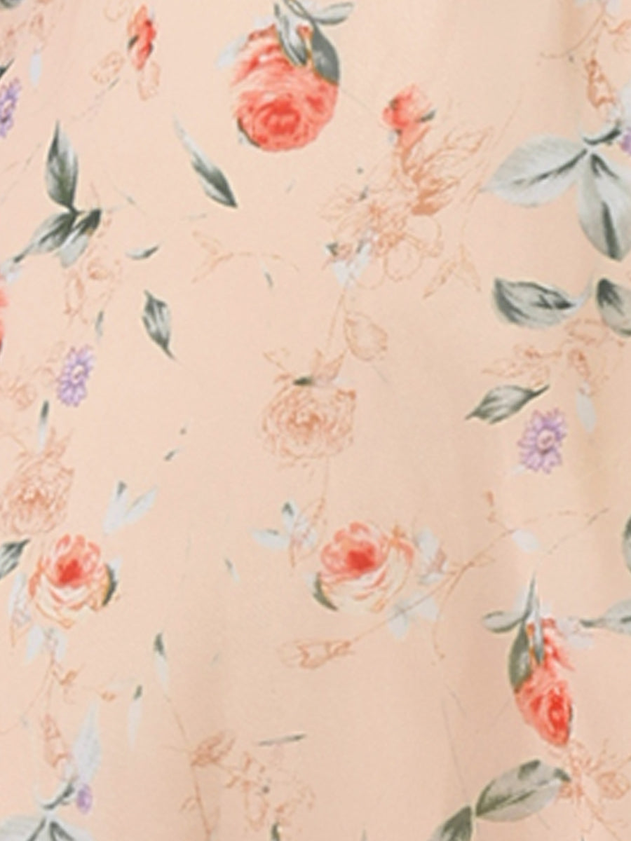 Wrap Ruffle High Low Hem Round Neck Sleeveless Floral Dress