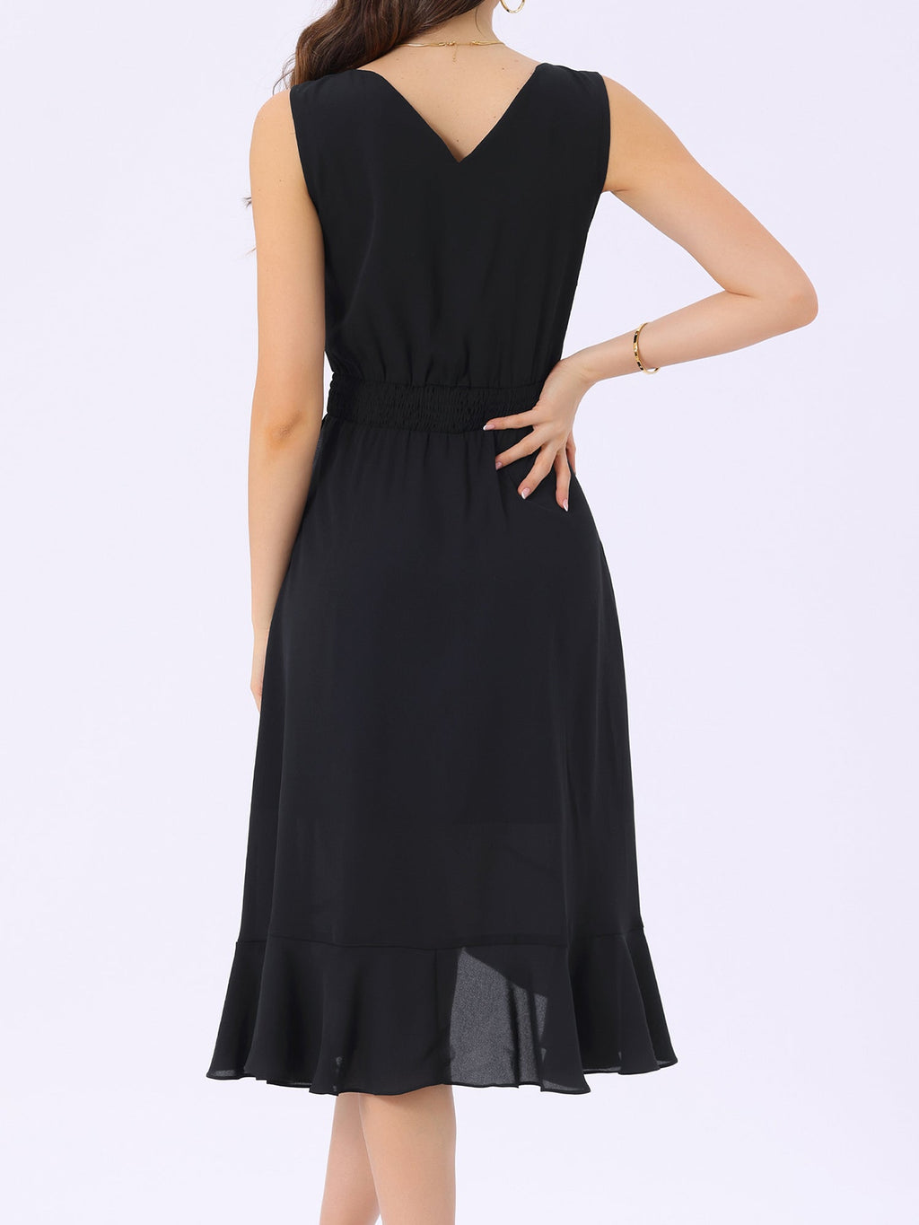 Wrap Ruffle High Low Hem Round Neck Sleeveless Floral Dress