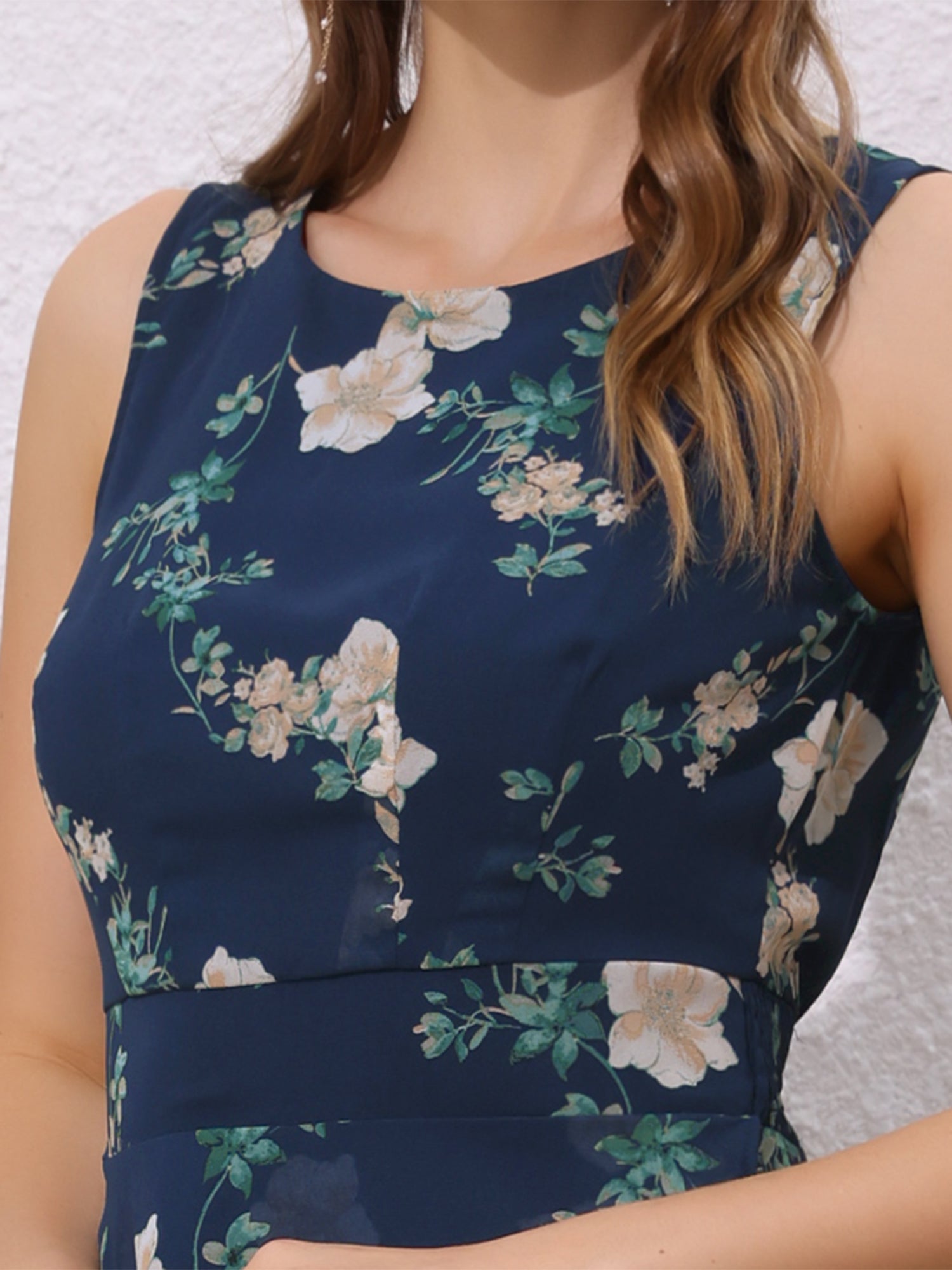Wrap Ruffle High Low Hem Round Neck Sleeveless Floral Dress